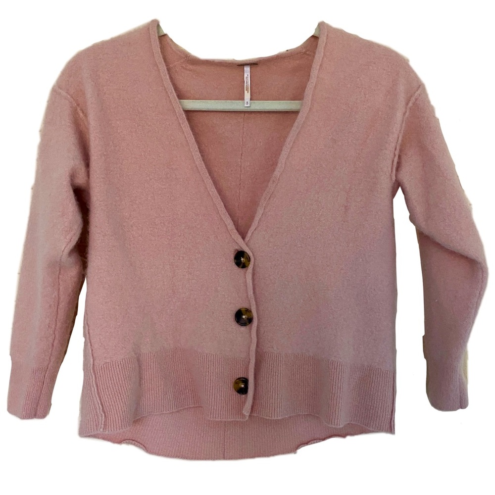 Free People Cashmere Cardigan Pink Button Up Sweater